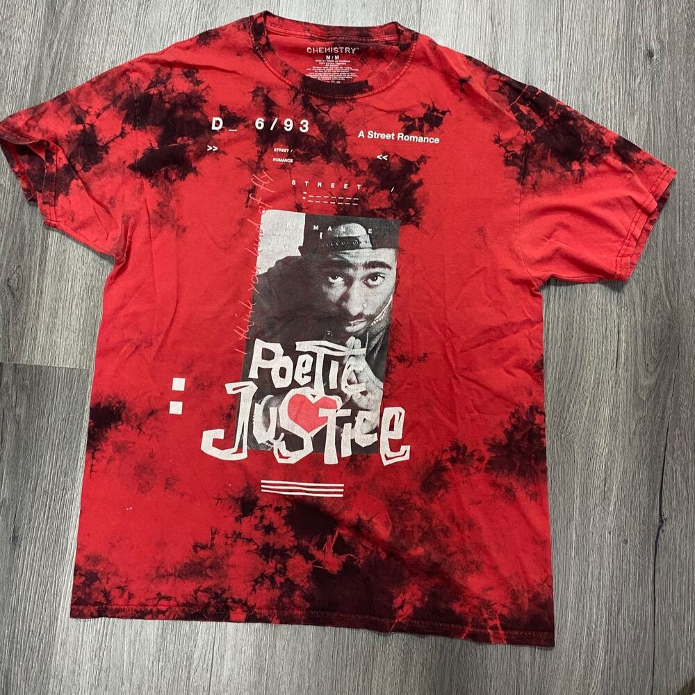 Chemistry Tupac Shakur Poetic Justice Men's Medium Red Black Tie Dye T-Shirt
